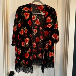 Floral Fringe Kimono Cardigan